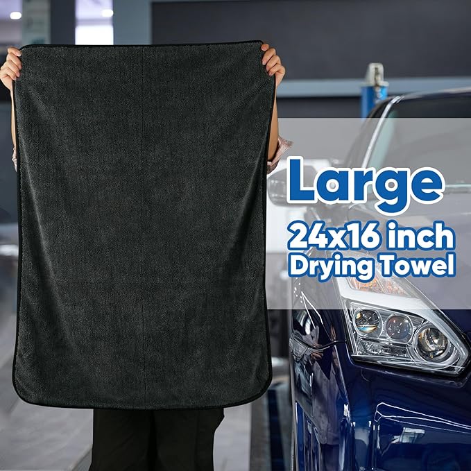 HOMEXCEL Professional Car Drying Towel (24"x 16") with Twisted-Loop Technology, 1200GSM for a Streak-Free Finish – Microfiber Towels for Cars, Trucks, SUVs, RVs and Motorcycles, 2 Pack