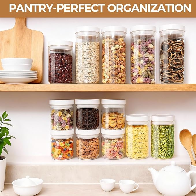 Danbark Set of 4 30oz Airtight Glass Storage Canisters with Lids - Pantry Organizers and Storage Glass for Kitchen - for Pantry, Flour, Sugar, Coffee, Tea, Pasta, Rice, and Snacks - White