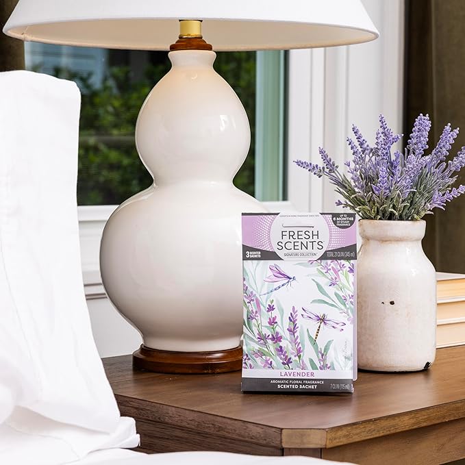 Fresh Scents Scented Sachets | Lavender | Home Fragrance | Long Lasting (Up to 6 Months) | Air Freshener for Closets, Drawers, & Cars | 6 Pack
