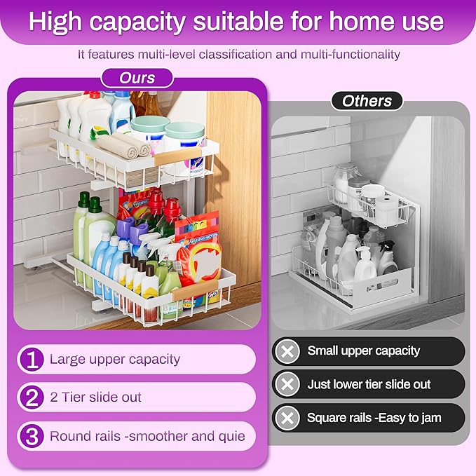 ADBIU Under Sink Organizer, 2 Pack 2 Tier Expandable Height