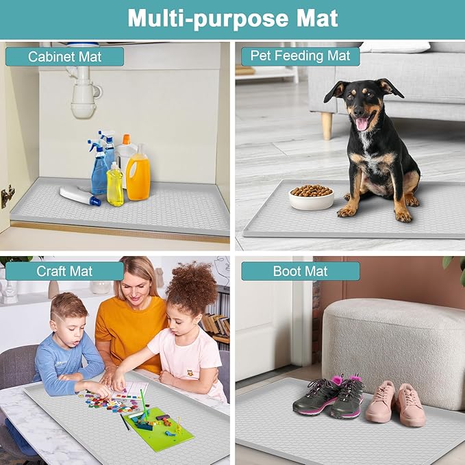 Under The Sink Mat Waterproof, Under Kitchen Sink Mat and Protector for 34" x 22" Cabinets, Under Sink Tray Organizer, Shelf Liner Cabinet Liner for Bathroom, Kitchen and Dining Room, Light Gray