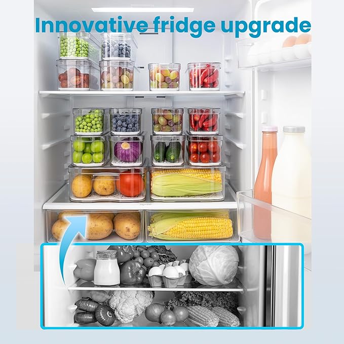 8 Pack Refrigerator Organizers, Clear Pull-out Drawer Container and Organizer Bins with Lids, Stackable Storage Containers for Fruits, Vegetable (Set of 8 (Include Pull Out Drawer))