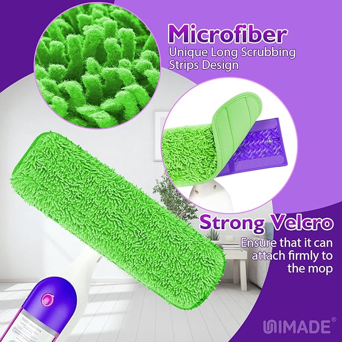 Reusable Mop Pads for Swiffer PowerMop, 8 Pack Microfiber Mop Pad Refill with Scrubber Strips for 13''-15'' SprayMop, Washable Mop Pads Use for Most Floor Types, Designed for Pets - Green