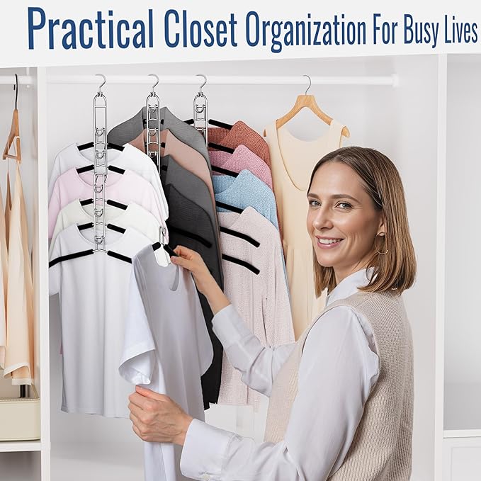 Clothes Hangers Space Saving, Newly Upgraded Detachable Shirt Hangers, 6-Tier Foldable Coat Hanger with 360° Swivel Hook for Closet Organizers and Storage Shirt,Sweater,Suit - 4 Pack, Patent Pending