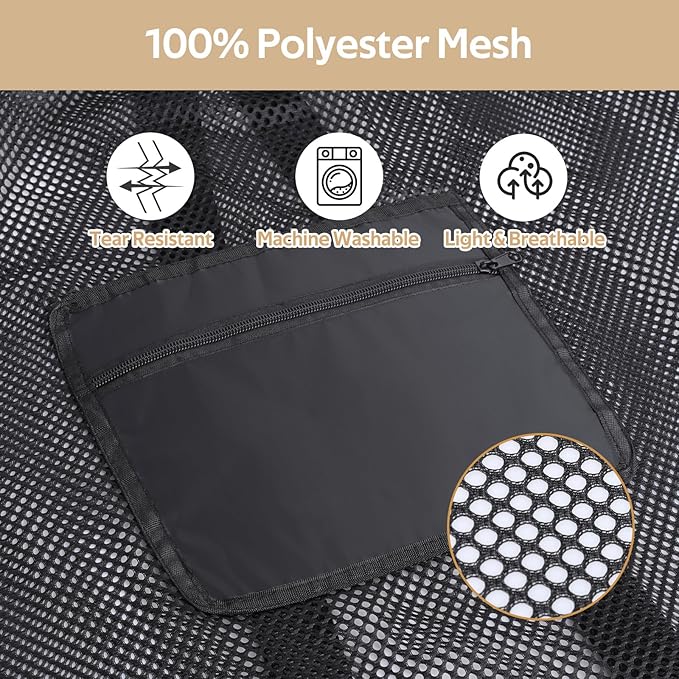 OTraki Mesh Laundry Bags 36 x 28 Inch Extra Large Travel Laundry Bag Backpack Heavy Duty Drawstring Dirty Clothes Laundry Mesh Wash Bag with Shoulder Straps Don't Drying, Melting 140-176℉ Black