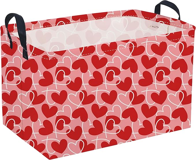 Sanjiaofeng Rectangular Valentine's Day Basket Love Storage Bins,Girls Storage Basket with Handles.Clothers,Books,Kid's Gifts Bins. (Overlapping Love)