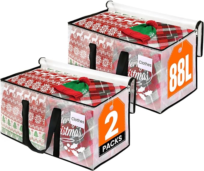 Clear Heavy Duty Extra Large Moving Bags, Reinforced Handle and Double Zipper, Storage Bags Alternative to Moving Box (2 Packs)