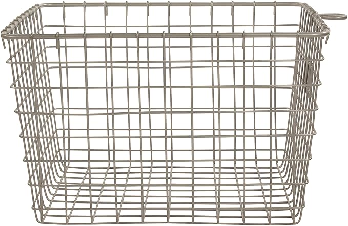 Spectrum Medium Wire Basket with Label Plate Satin Nickel Storage Basket Bin Organizer for Kitchen Pantry Cabinet, Sturdy Steel Heavy Duty Kitchen Wire Basket Storage Bins for Pantry Organization
