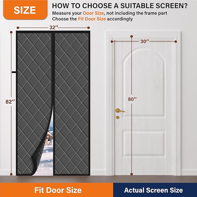 Magnetic Thermal Insulated Door Curtain, Fits Door Size 38" x 82",Durable Oxford Cloth&Thicken Polyester Fiber Fill, Efficient Temperature Control, Durable Construction, Soundproof and Windproof