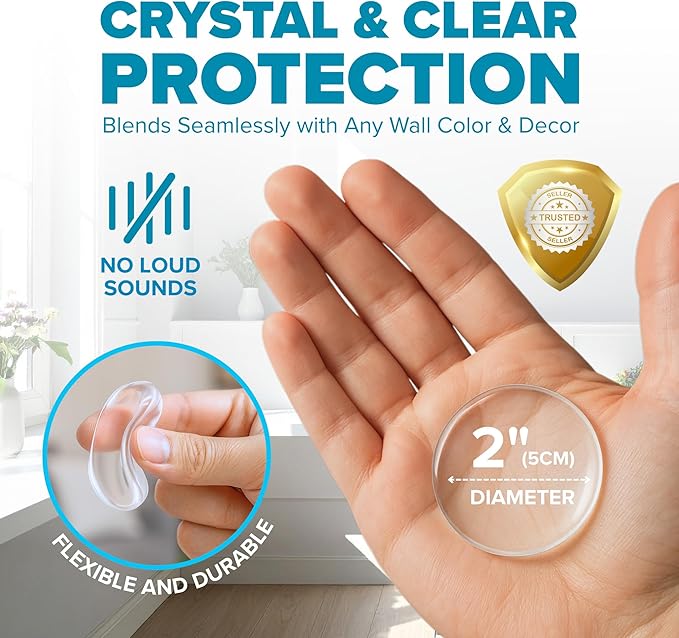STRONGEST HOME Wall Protector for Door Knobs, 2-Inch - Clear Self-Adhesive Door Stopper Guards - Quiet Rubber Bumpers for Wall Protection, 14-Pack