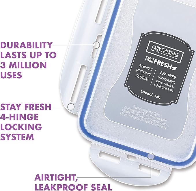 LOCK & LOCK Easy Essentials Food Storage lids/Airtight containers, BPA Free, 10 Piece - Square, Clear (Pack of 3)