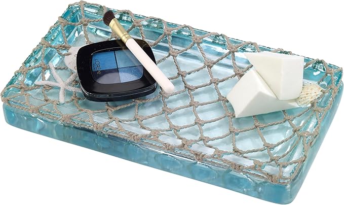 Avanti Linens - Vanity Tray, 100% Hand-Painted Resin Bathroom Accessories, Coastal Home Decor (Seaglass)