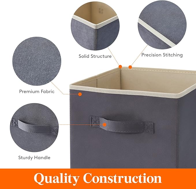 Lifewit Storage Cubes, Foldable Decorative Fabric Storage Baskets for Organizing Home Organizers with Handles for Shelves, Closet, 11 Inch Bins, 18L Gray, 6 Packs