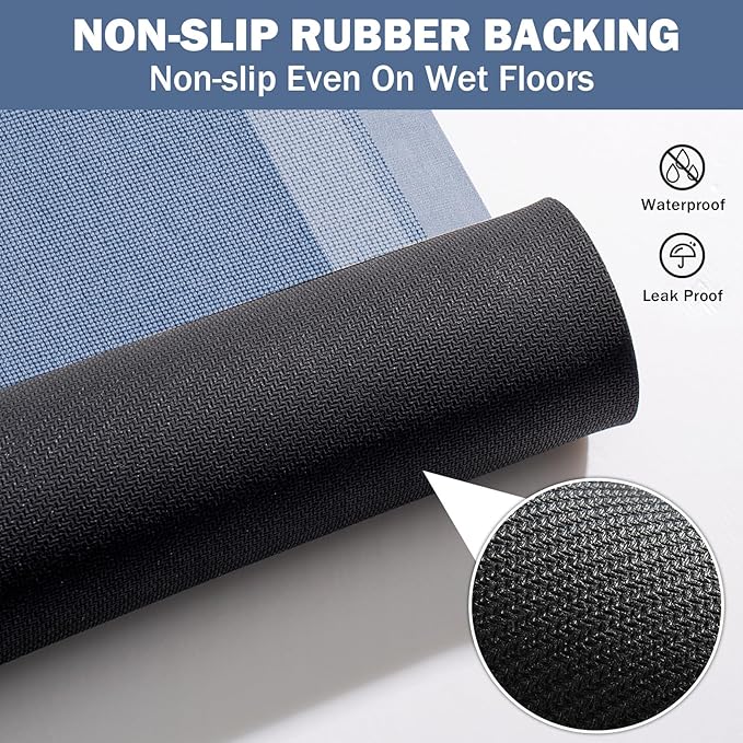 YDKGL Non Slip Bath Mat, Rubber Backing Ultra Thin Bathroom Rugs Fit Under Door Quick Dry Super Absorbent Washable Bath Rug Shower Mat for Bathroom Floor Bathtub Shower Sink, Easy Care Blue 20"x 32"