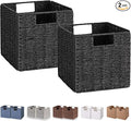 Vagusicc Wicker Basket, Set of 2 Woven Storage Baskets for Shelves, Foldable Cube Storage Basket Bins with Handles, 9 inch Small Storage Baskets for Organizing Pantry Bedroom, Black