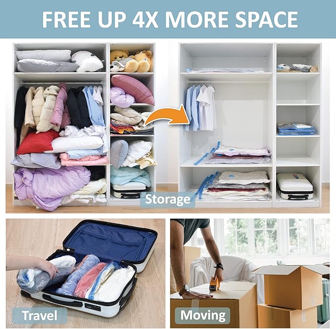 Cozy Essential 8 Pack Vacuum Storage Bags, Space Saver Bags (2J/2L/2M/2S) Compression Storage Bags for Comforters and Blankets, Pillow, Bedding, Vacuum Sealer Bags for Clothes Storage