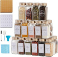 25 Pcs Spice Jars with Label- Glass Spice Jars with Gold Metal Caps,Shaker Lids, Funnel, Chalk Pen, Brush,Cleaning Cloth,Skiileor 4oz Seasoning Containers Bottles for Spice Rack, Cabinet, Drawer