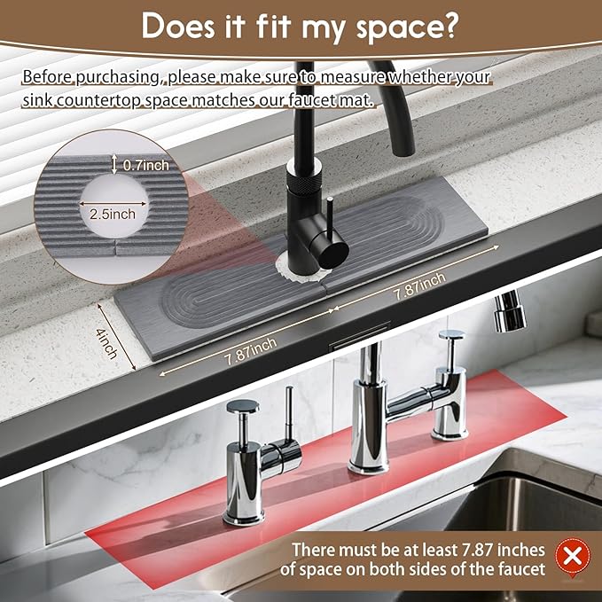 Faucet Mat for Kitchen Sink, Diatomite Quick Drying Tray , 15.8 Inch Kitchen Sink Splash Guard and Bathroom Stone Tray for Counter. Super Absorben.Deep Grey.