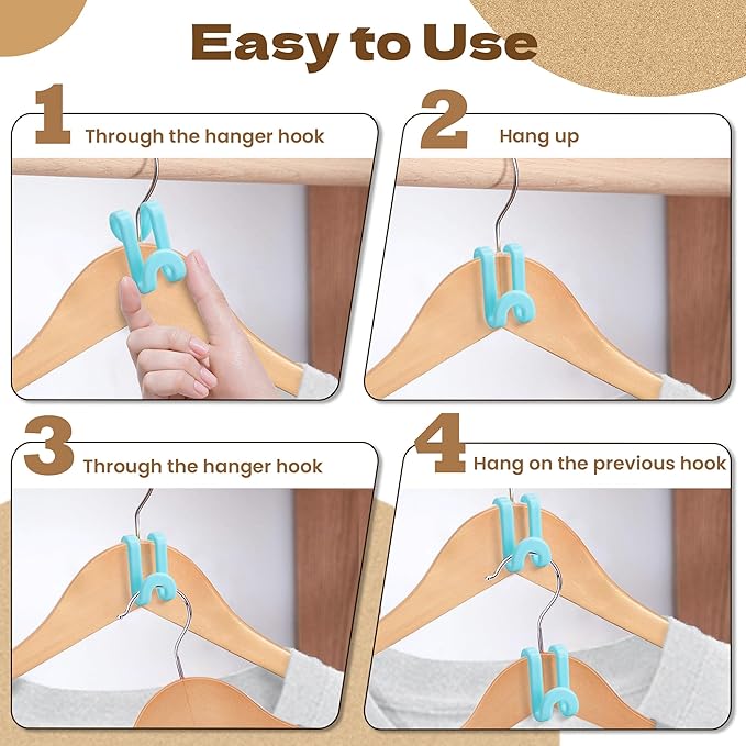 Mlici Hangers Hooks Space Saver, 60 Pack Clothes Connector Hooks, Clothes Stacking Extender for Hangers Closet Organization (Sky Blue)