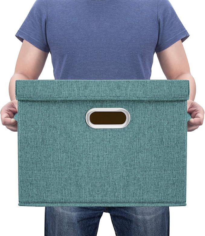 TYEERS Collapsible Storage Bins With Lids, Large Fabric Storage Boxes - 2 Pack - Aqua Deep