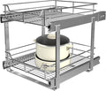 JOWBOOW 2-Tier Pull Out Cabinet Organizer (17.5" W x 22" D), Pull Out Shelves and Drawer for Kitchen Pantry Storage Basket, Heavy-Duty Metal Sliding Shelf, Chrome Finish