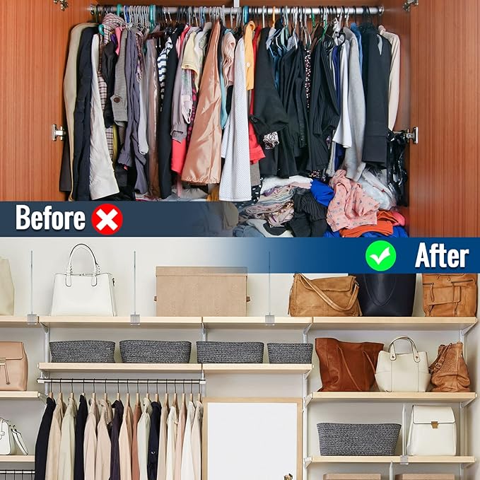 BAUMFEUER 2 Pack Clear Acrylic Shelf Dividers for Closet Shelf Organizer of Bedroom Kitchen Office Bathroom Organizer for Clothes Books and Handbags