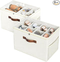Budding Joy 2 Pack Shoe Organizer for Closet, Clear Foldable Shoe Storage Containers Adjustable Dividers Fits 16 Pairs,Shoe Storage Bins Baskets Boxes with Reinforced Handles Beige