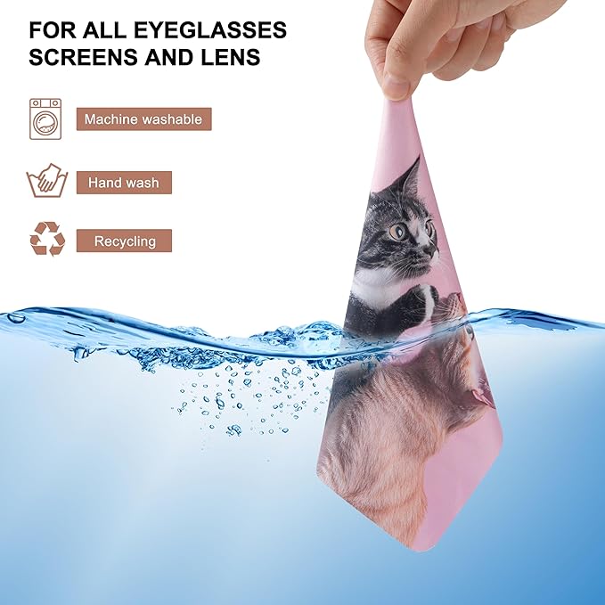 Microfiber Glasses Cleaner Cloth,Cute Cat Cleaning Clothes for Eyeglass,Phone, Screens, Camera Lens -6pcs