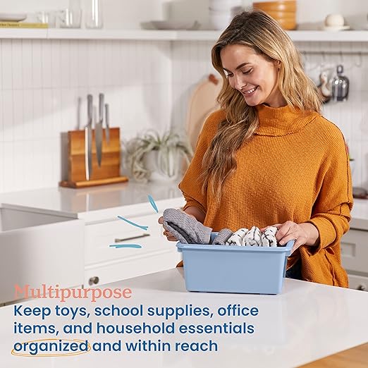 ECR4Kids Scoop Front Storage Bins, Multipurpose Organization, Powder Blue, 10-Piece