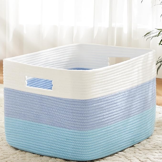 Blanket Basket,Rectangle Woven Baskets for Storage,65L Laundry Basket for Decorative Nursery Blanket,Toys,Dirty Clothes and Magazine in Shelves,Baby Room,and Living Room