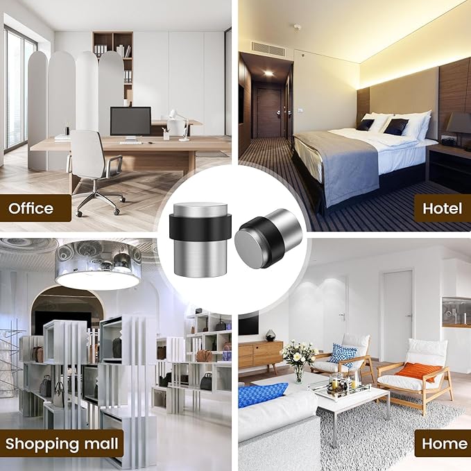 2 Pack Silver Brushed Finish Door Stoppers for Floor Mounting， Door Stopper Heavy Duty，304 Stainless Steel Cylindrical Made with Rubber Bumper，Floor Mount Door Holder Keep Door Open