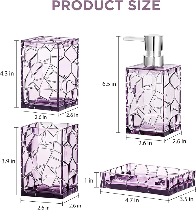 HBlife Bathroom Accessories Set, Lavender Purple Acrylic Bathroom Counter Set with Toothbrush Holder, Soap Dispenser, Tumbler, Soap Dish, Boho Modern Bathroom Decor, Ideal Gift Choice