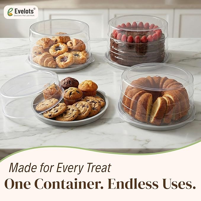 Evelots 12-Inch Airtight Cake Container with Lid - Portable Carrier for Pies, Cakes, Cupcakes & More - BPA-Free Clear Plastic - Secure & Easy Transport