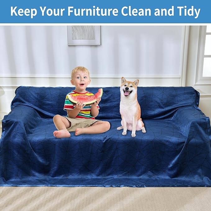 Softan Waterproof Blanket Cover 90"x90" for Baby, Adults, Dogs, Cats or Any Pets, 3 Layer Protector and 100% Leak Proof Blanket for Bed, Sofa and Other Furniture, Easy to Clean, Navy & Light Grey