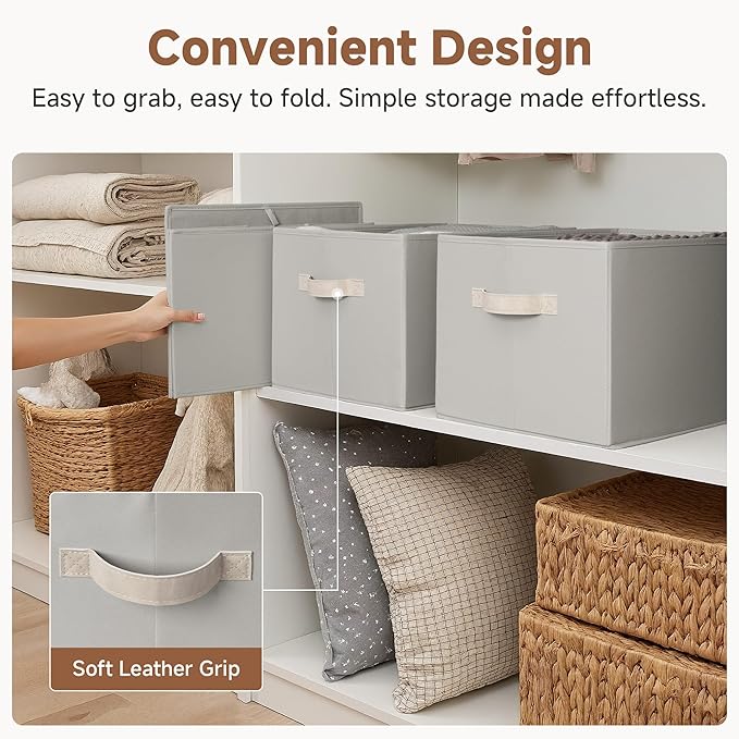 StorageWorks Storage Baskets for Shelves, Fabric Storage Bins, Closet Organization and Storage Baskets, Organizer Bins for Clothes, Light Gray, Extra Large, 3-Pack