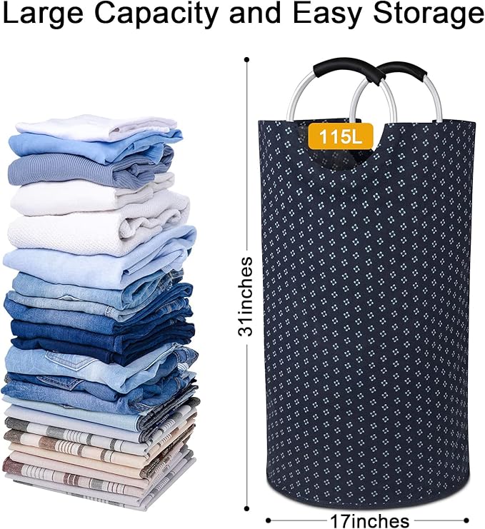 Dalykate Extra Large Laundry Basket 115L Collapsible Oxford Fabric Laundry Hamper Foldable Clothes Laundry Bag with Handles Waterproof Washing Portable Dirty Clothes Basket for College Dorm, Family
