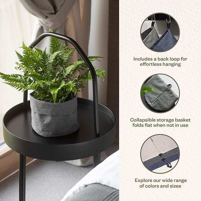 Bigso Box of Sweden Soft Hang Around Hanging Storage Basket Small | for Organizing Everyday Necessities | Collapsible Wall Hanging Storage Basket for Closets | 6.7" x 6.7" | Small | Grey
