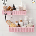 GRANNY SAYS 2 Pack Wicker Shower Caddy Hanging, Shower Shelf for Inside Showers, Adhesive Shelves for Bathroom Organizers and Storage, Bathroom Shelves Wall Mounted with 4 Hooks for Home Decor, Pink