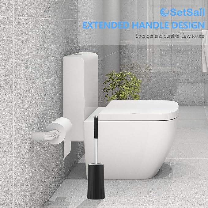 SetSail Toilet Brush, Compact Size Toilet Bowl Brush and Holder Toilet Brushes for Bathroom with Stainless Steel Handle Toilet Cleaner Brush with Durable Scrubbing Bristles, 2 Packs