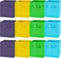 Yinder 12 Pcs Cube Storage Bin 11'' Storage Bins for Room Decor Colorful Bins Foldable Baskets for Nursery Organizer Boxes Fabric Boxes (Sky Blue, Green, Yellow, Dark Blue)