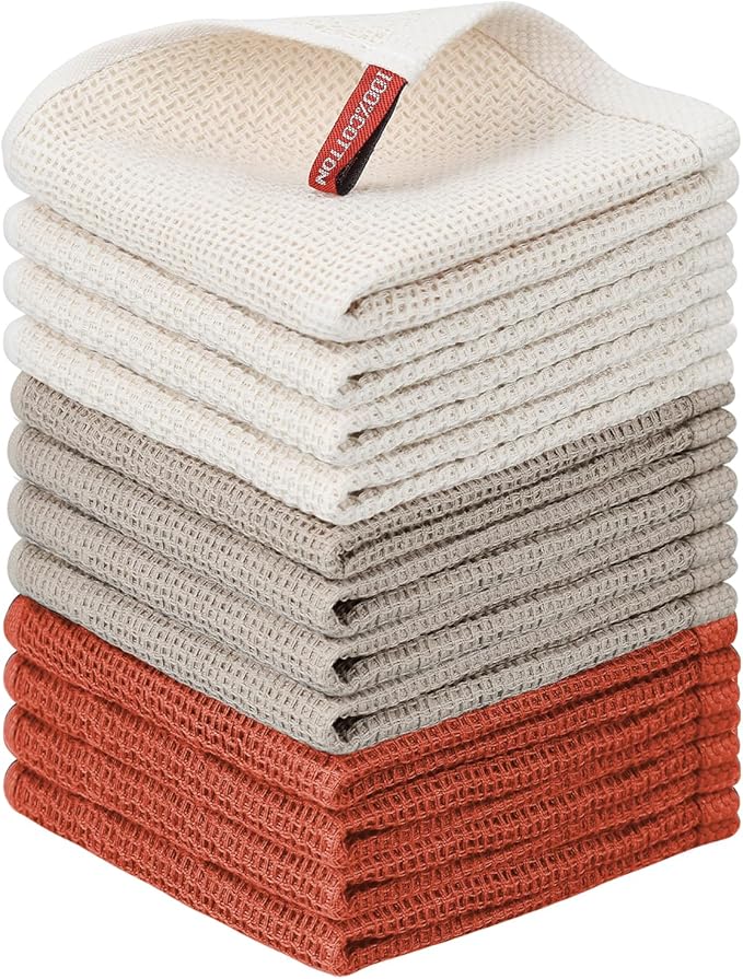Niallant 12 Pack Cotton Waffle Weave Dish Towels, Soft & Absorbent Kitchen Dish Rags, 12x12 Inch