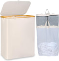 150L Laundry Basket with Lid, Large Laundry Hamper with Bamboo Handle, Collapsible Dirty Clothes Hamper Organizer with 2 Removable Inner Bags for Clothes Toys Towels - Beige