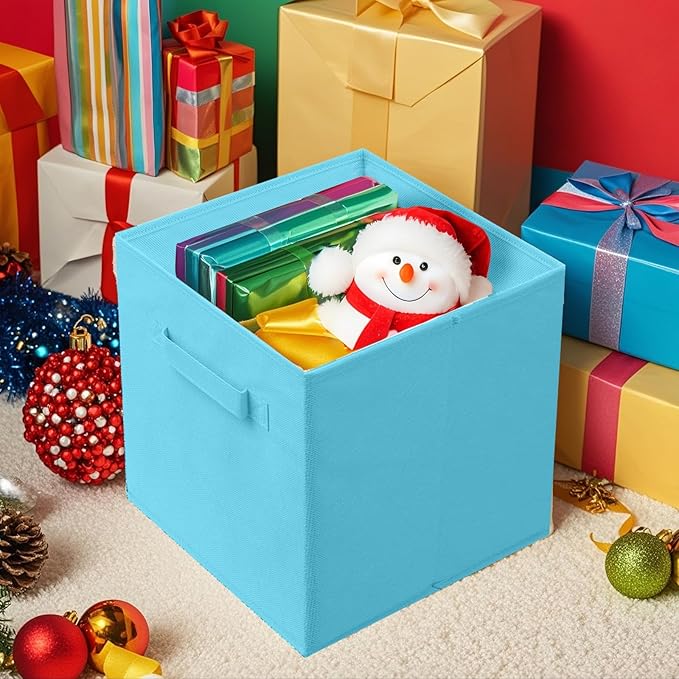 ShellKingdom Foldable Fabric Storage Cubes And Cloth Organizer Drawer For Closet And Toys, 13 X 13 X 13 INCH, 2 Pack (Light Blue)
