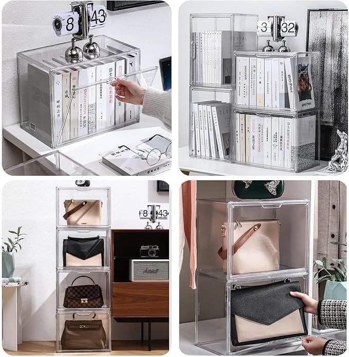 Clear Stackable Plastic Storage Bins with Lid, Dustproof Acrylic Display Case for Collectibles, Large Figures Showcase, Shoe Storage Box, Closet Organizer for Book Cosmetic Purse (L, Count, 1)