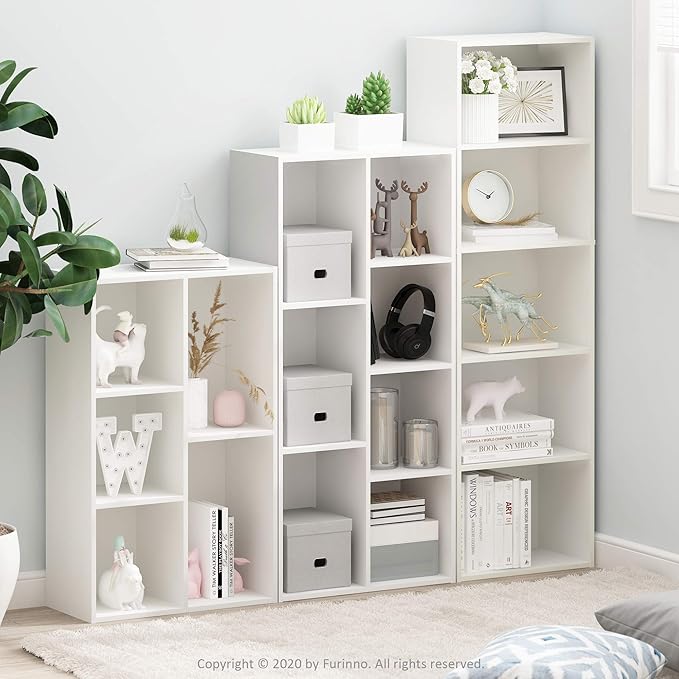Furinno LUDER Book Shelf, 5-Cube Bookshelf, Bookcase with Open Shelf, 9.4 x 15.8 x 52, for Living Room, Bedroom, Home Office, White