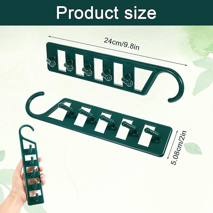15 Pack Space Saving Hanger Holders, Sturdy Plastic Clothes Hangers, Multiple Shirt Hanger, Vertical Closet Hangers with 5 Holes for College Dorm Room, Closet Organizers and Storage(Green)