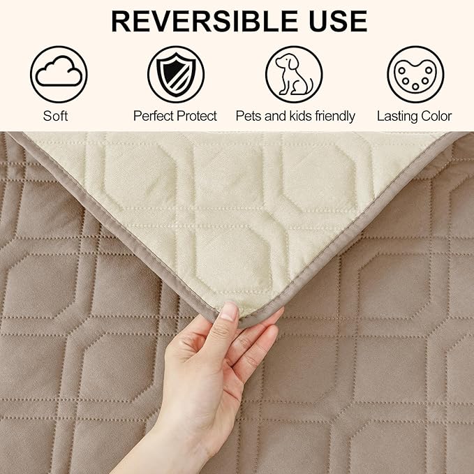 Smiry Reversible Waterproof Couch Covers for Sofa, Washable Dogs Pet Couch Covers for 3 Cushion Sofa Pet Friendly, Water Resistant Furniture Protector Slipcover, Geometric (30"x70", Taupe/Beige)