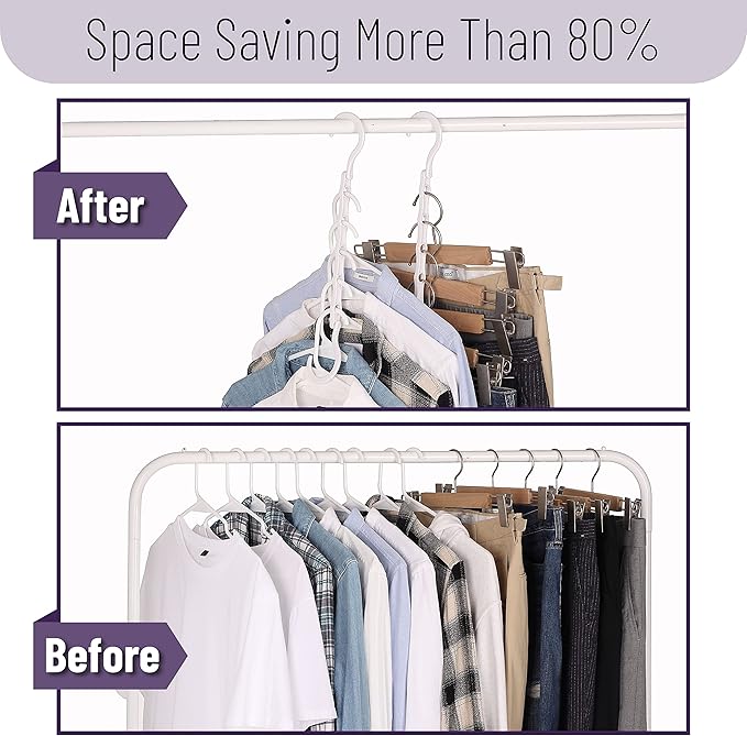 Mr. Pen- Space Saving Hangers for Clothes, 16 pcs, White, Plastic Multi Clothes Hangers Space Saving, 5 Slots, 360° Rotating Hooks