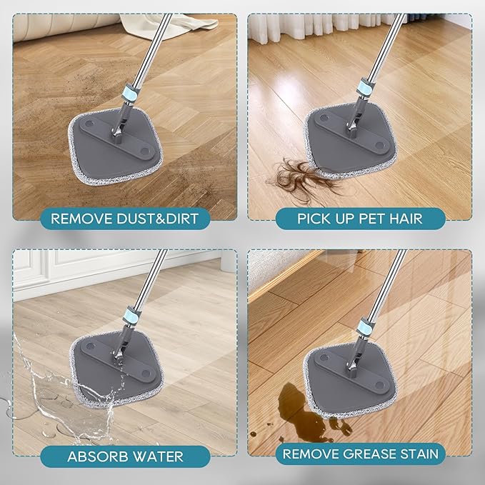 Square Microfiber Mop Pads Compatible with True & Tidy True Spin Mop - Mop Replacement Pads for Square Spin Mop and Bucket - Washable Pads fit for All 9 Inch Square Spin Mop (4 Pack)