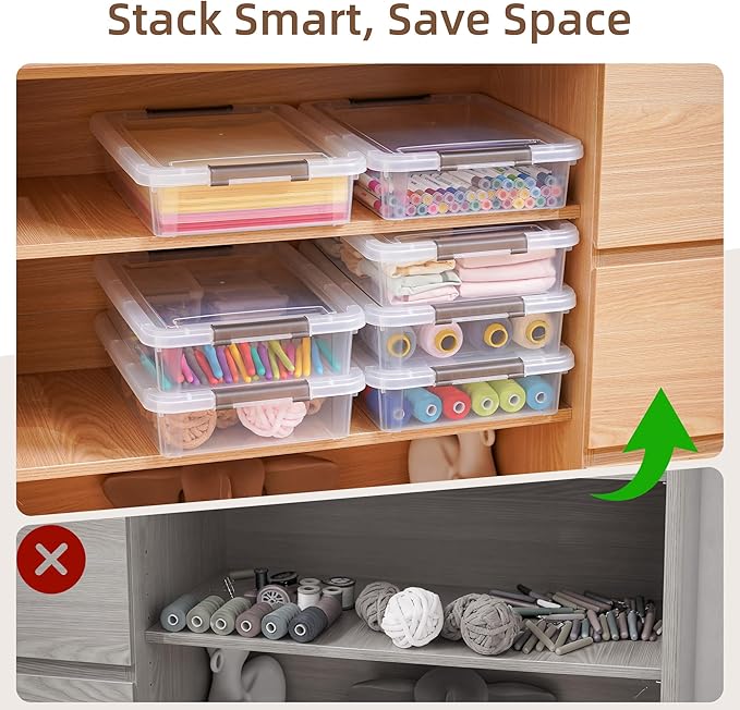 Citylife 5 Packs Clear Storage Bins with Lids,6 Quart Plastic Container Bins for Organizing,Clear File Box Stackable Storage Containers for Home, Office, School, and Scrapbook Clear White